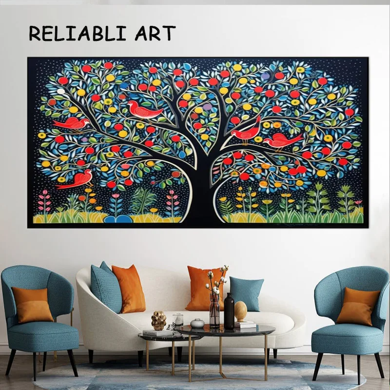 Красочный абстрактный плакат с пейзажем из цветов, деревьев и принтов, настенная живопись, картины для домашнего декора в гостиной Без рамок Изображение 5