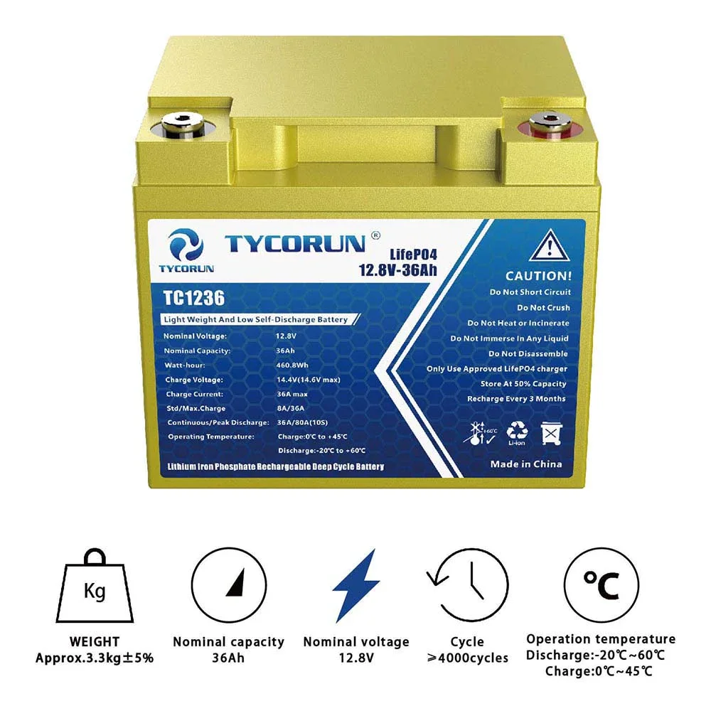 Литиевая батарея Tycorun 12V 36ah цена по прейскуранту завода изготовителя Оптовая Продажа Необслуживаемая Низкотемпературная Пусковая батарея Изображение 2