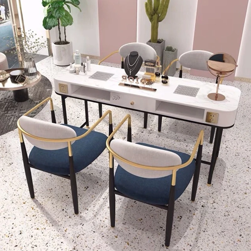 Маникюрный стол из скандинавского мраморного сланца для коммерческой мебели Nail Station Легкий Роскошный Дизайн Высококлассный Профессиональный Маникюрный стол Изображение 0