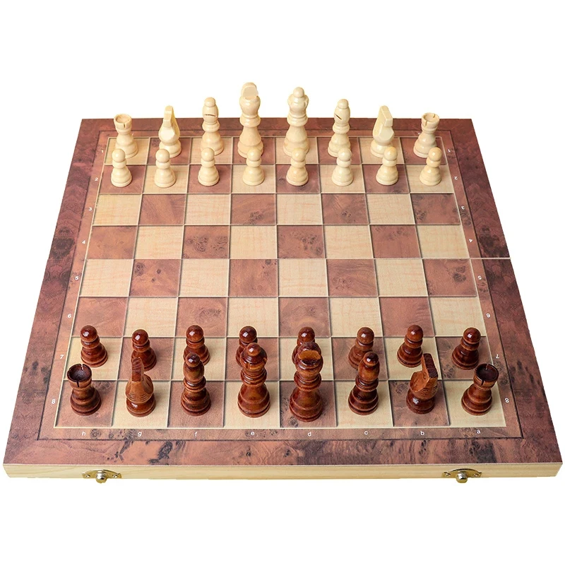 Международные шахматы Деревянные шахматы 3 в 1, Удобные для хранения и переноски шахматных фигур, Удобные и элегантные деревянные шахматы Изображение 1
