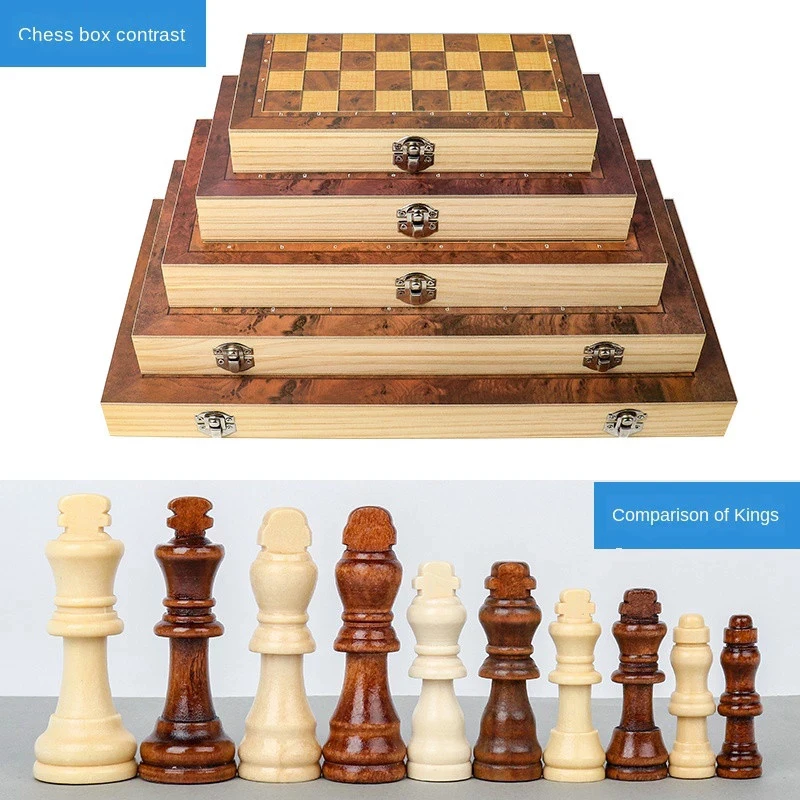 Международные шахматы Деревянные шахматы 3 в 1, Удобные для хранения и переноски шахматных фигур, Удобные и элегантные деревянные шахматы Изображение 2