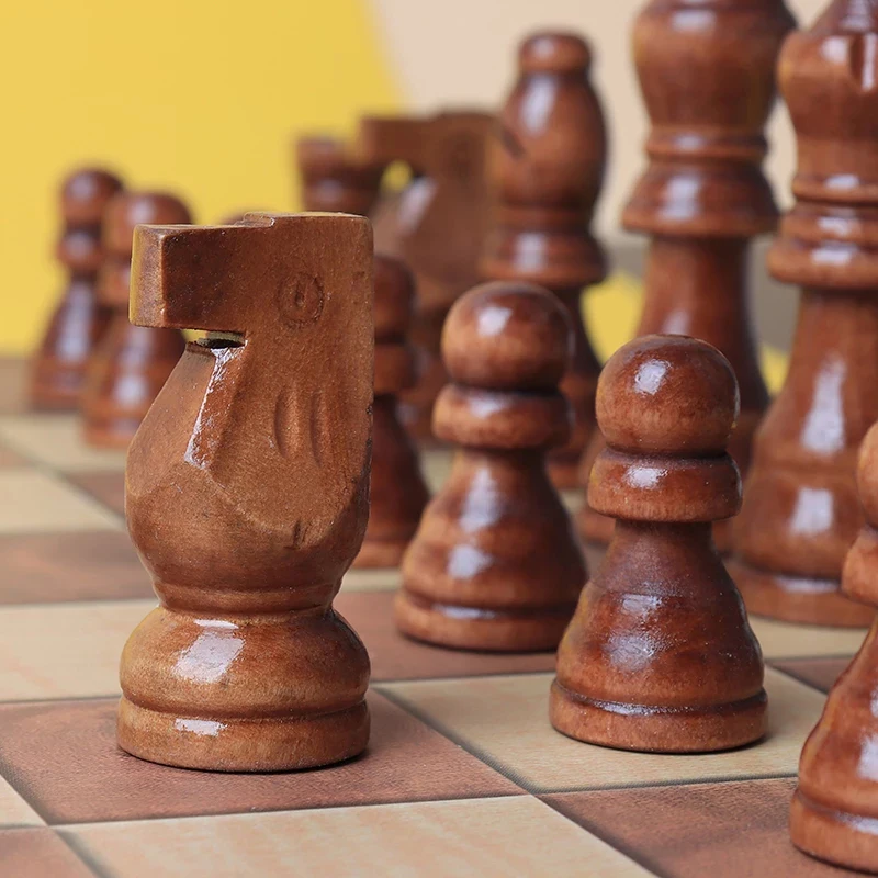 Международные шахматы Деревянные шахматы 3 в 1, Удобные для хранения и переноски шахматных фигур, Удобные и элегантные деревянные шахматы Изображение 5