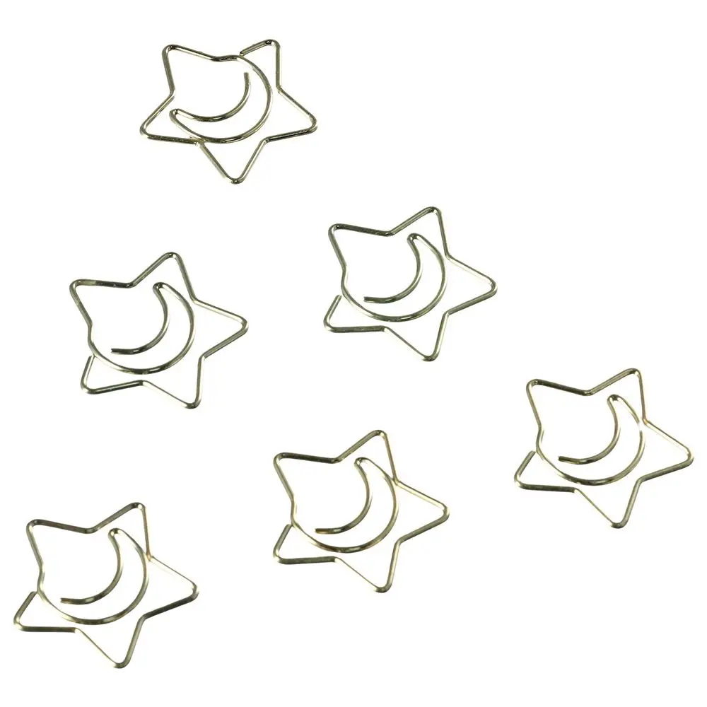 Металлические скрепки для бумаг симпатичные креативные зажимы для бумаги в форме Луны и звезды Золотая закладка Офис Изображение 0