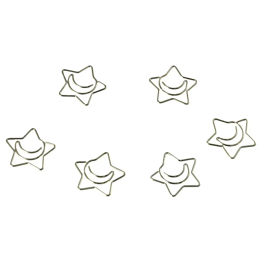 Металлические скрепки для бумаг симпатичные креативные зажимы для бумаги в форме Луны и звезды Золотая закладка Офис Изображение 4