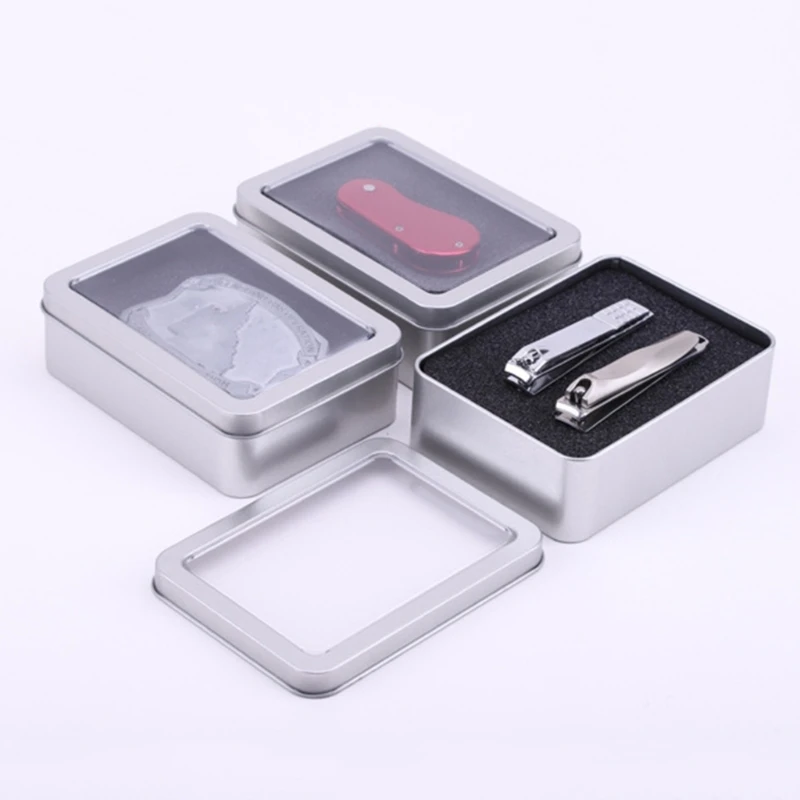 Металлический прямоугольник Серебристого цвета, ящик для хранения игральных карт, держатель для монет, коробка для конфет, кейс для ключей, банка для хранения визитных карточек Изображение 1