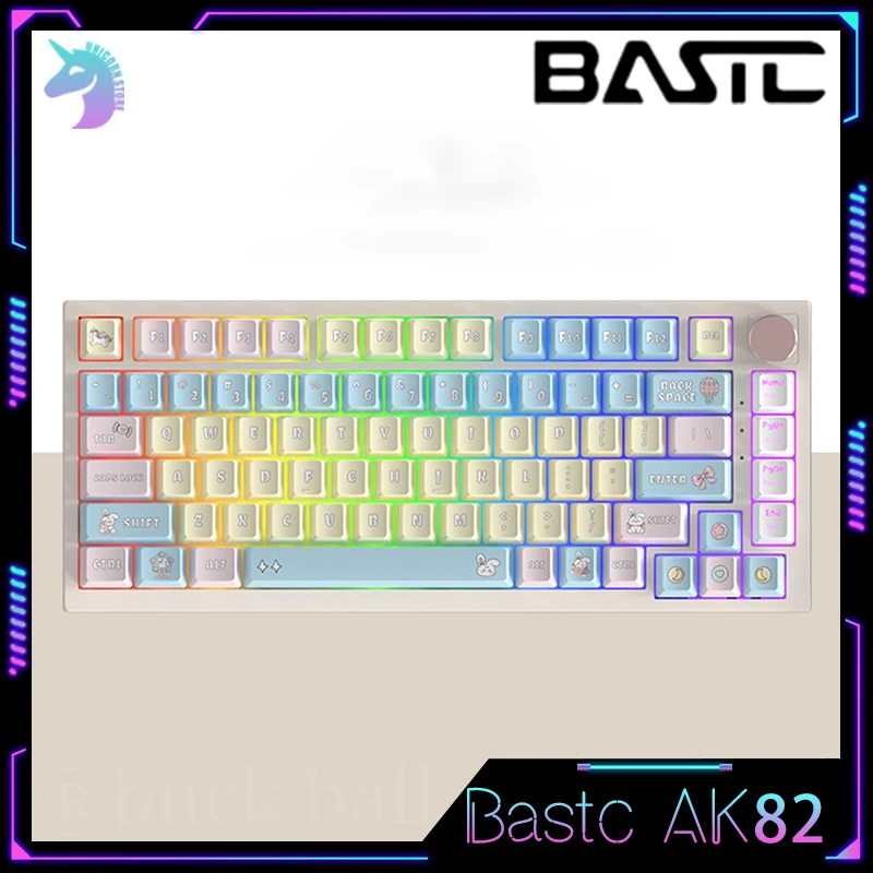 Механическая клавиатура Bastc AK82 Беспроводные клавиатуры Bluetooth 75% 3-Режимные Геймерские Клавиатуры с RGB подсветкой Cute Bunny Gaming Keyboard Изображение 0