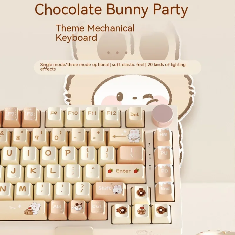 Механическая клавиатура Bastc AK82 Беспроводные клавиатуры Bluetooth 75% 3-Режимные Геймерские Клавиатуры с RGB подсветкой Cute Bunny Gaming Keyboard Изображение 3