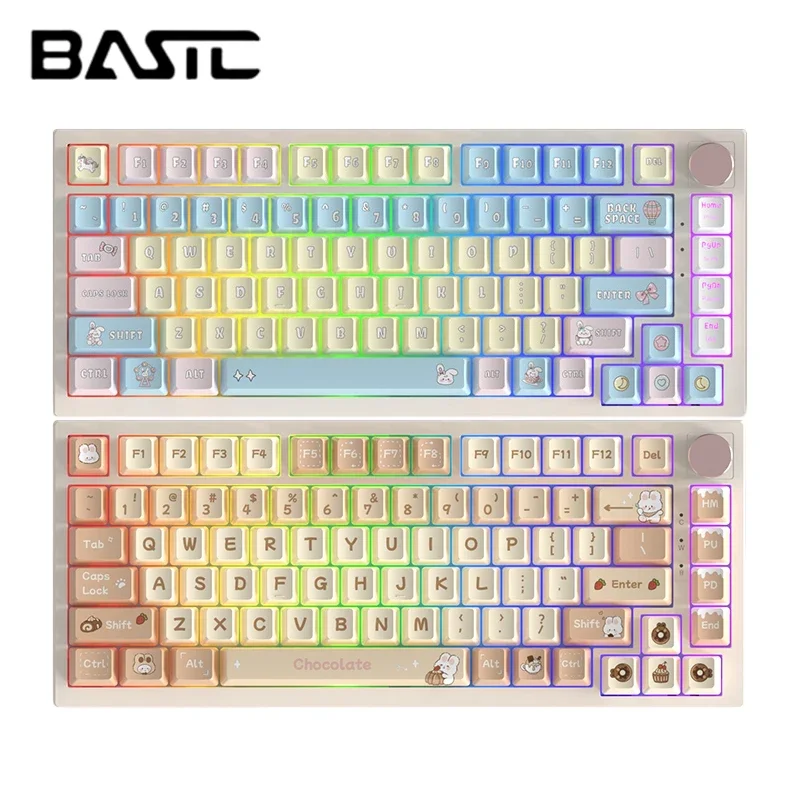 Механическая клавиатура Bastc AK82 Беспроводные клавиатуры Bluetooth 75% 3-Режимные Геймерские Клавиатуры с RGB подсветкой Cute Bunny Gaming Keyboard Изображение 5
