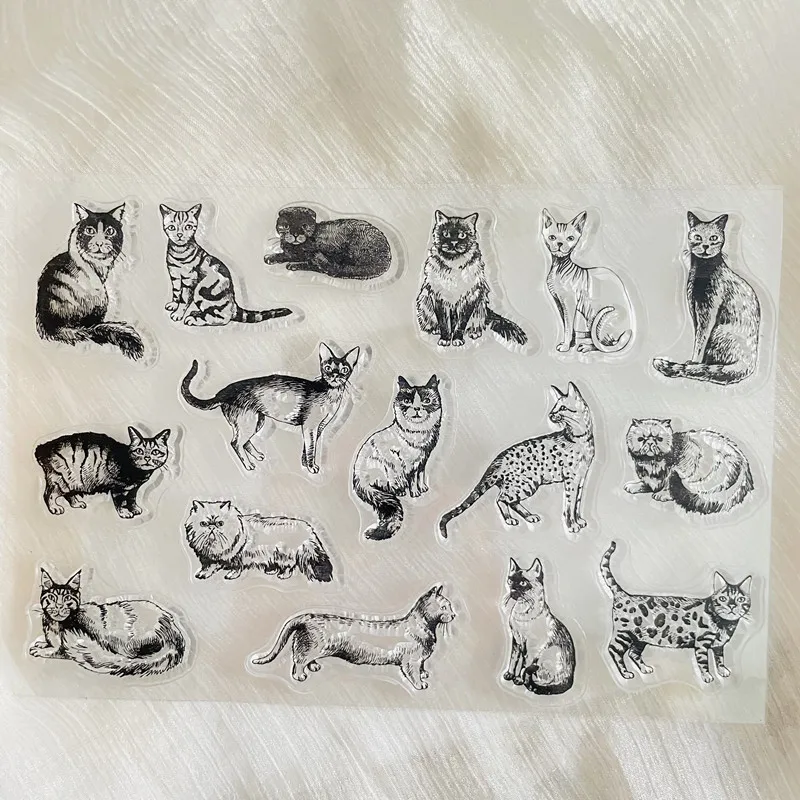 милые животные, различные кошки, Прозрачный силиконовый штамп, лист для скрапбукинга, украшение для фотоальбома Изображение 0