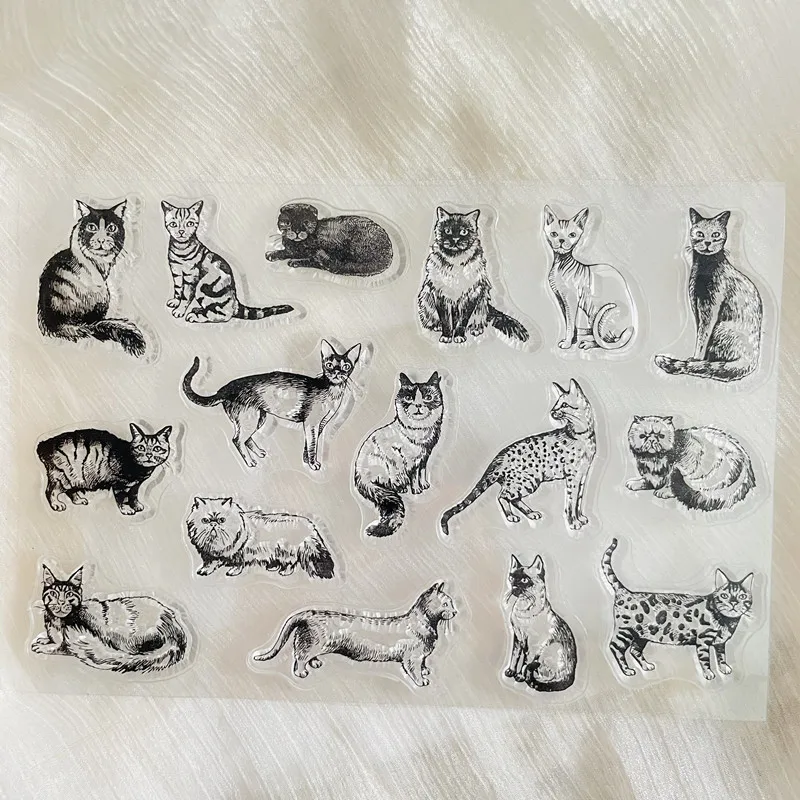 милые животные, различные кошки, Прозрачный силиконовый штамп, лист для скрапбукинга, украшение для фотоальбома Изображение 1