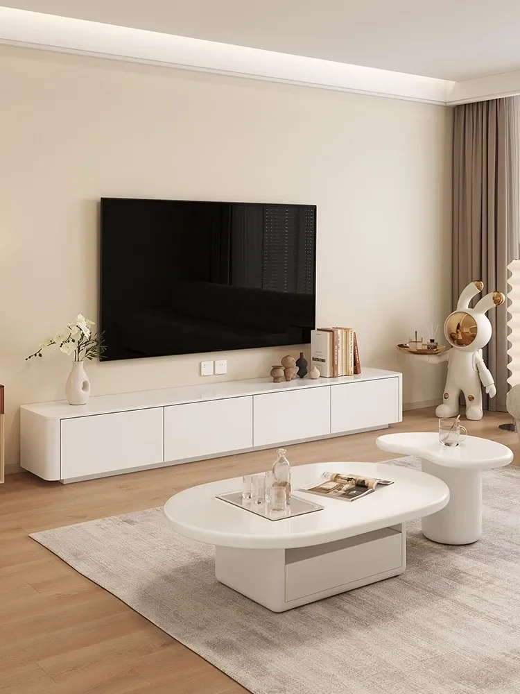 Минималистичная белая гостиная, современный минималистичный малогабаритный шкаф для телевизора из массива дерева от пола до потолка от знаменитостей онлайн Изображение 2