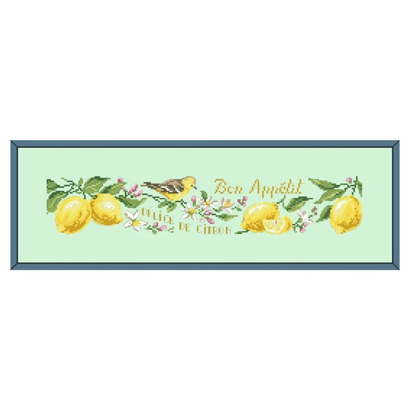 Набор для вышивания крестиком с лимоном и птицей хлопчатобумажная шелковая нить 14 карат 11 карат светло-зеленый холст вышивка DIY рукоделие Изображение 0