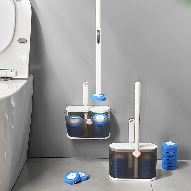 Набор для чистки унитаза Aokala, набор для хранения щеток и 12 сменных насадок для туалетных щеток для чистки ванной комнаты Изображение 0