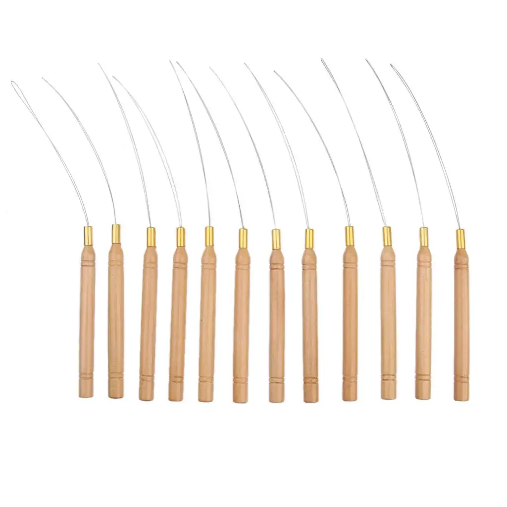 Набор из 12 инструментов для нарезания резьбы с деревянной петлей и крючком из перьев Изображение 0