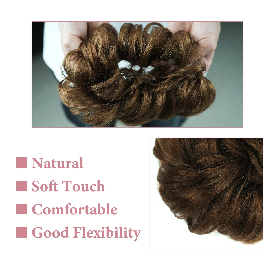 Наращивание волос пучками, беспорядочно вьющиеся эластичные резинки для волос, шиньоны, прически в виде пончиков, шиньоны для женщин, 12 доступных цветов Изображение 3