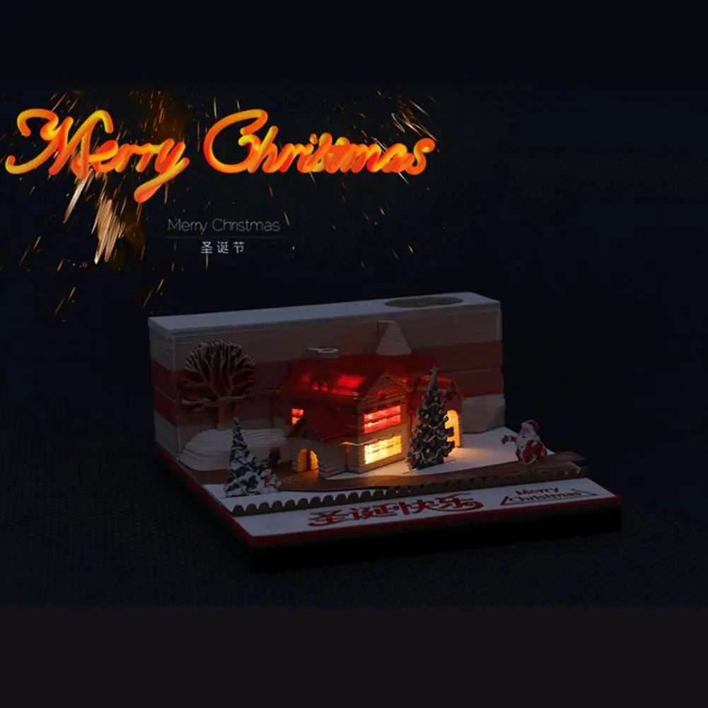 Не наклеивайте без календаря Бумажный рождественский домик, липкие милые украшения, вырезанные заметки, модель 3D настольной книги для рабочего стола A0Q8 Изображение 0