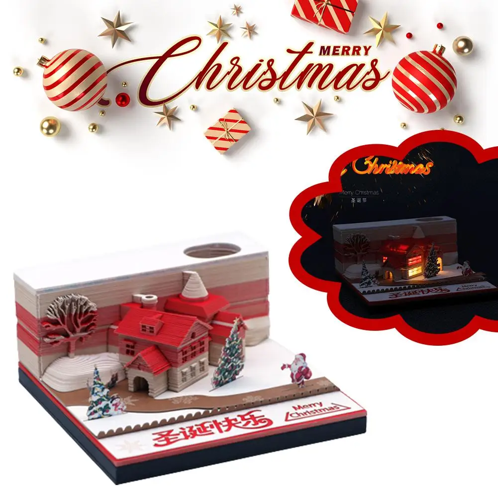 Не наклеивайте без календаря Бумажный рождественский домик, липкие милые украшения, вырезанные заметки, модель 3D настольной книги для рабочего стола A0Q8 Изображение 2