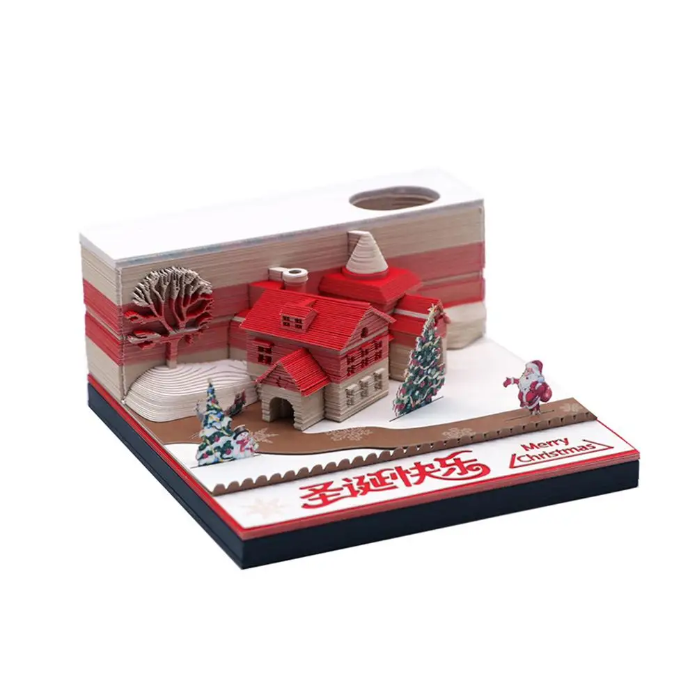Не наклеивайте без календаря Бумажный рождественский домик, липкие милые украшения, вырезанные заметки, модель 3D настольной книги для рабочего стола A0Q8 Изображение 3