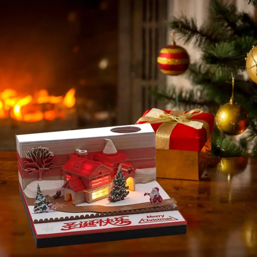 Не наклеивайте без календаря Бумажный рождественский домик, липкие милые украшения, вырезанные заметки, модель 3D настольной книги для рабочего стола A0Q8 Изображение 4