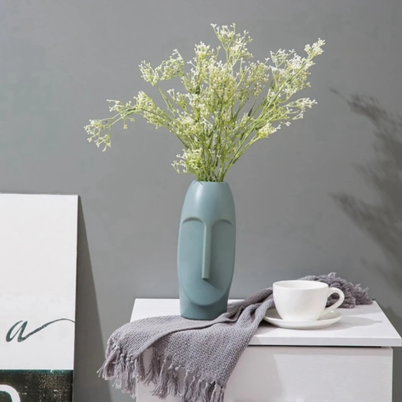 Новая 2X Абстрактная ваза в скандинавском минималистичном стиле из полиэтилена С человеческим лицом, Декоративная ваза в форме головы в виде фигуры для креативной витрины-Зеленый Изображение 3