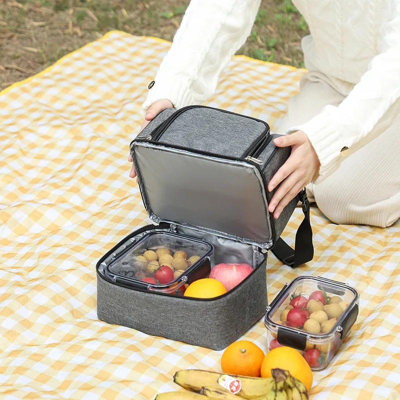 Новая двухслойная сумка для пикника на открытом воздухе, сохраняющая свежесть, утолщенная изоляционная сумка для ланча Изображение 3