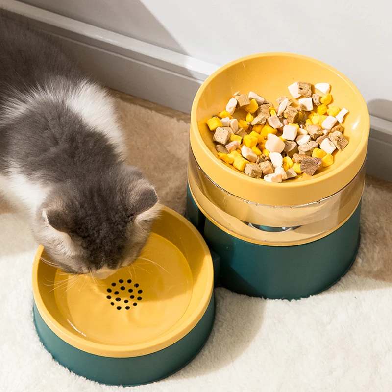 Новая цветная автоматическая кормушка, раздельный дозатор воды для защиты позвоночника, Миска для риса для кошек, объемная двойная миска для домашних животных. Изображение 0