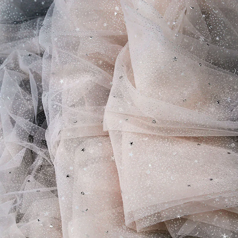 Новое свадебное платье, дизайнерская ткань, прозрачная сетчатая ткань с серебряной звездой горячего тиснения, эстетичная ткань для фотофорума своими руками Изображение 0