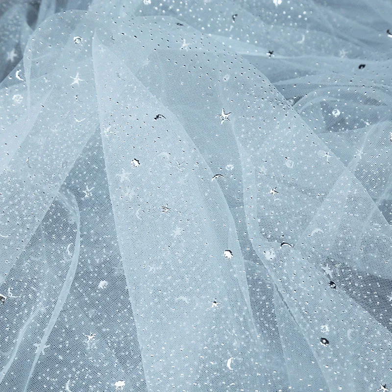 Новое свадебное платье, дизайнерская ткань, прозрачная сетчатая ткань с серебряной звездой горячего тиснения, эстетичная ткань для фотофорума своими руками Изображение 1