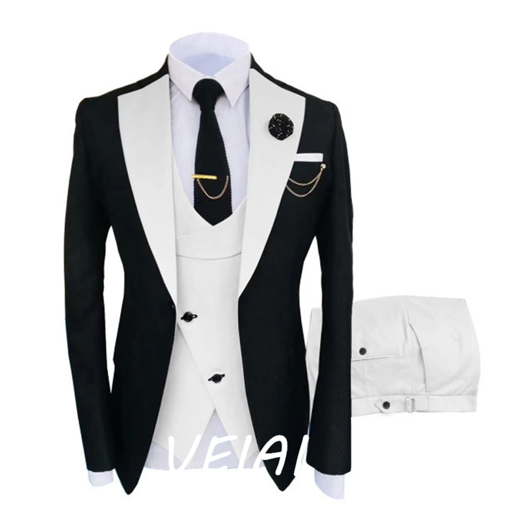 Новый мужской костюм-тройка Корейской версии, приталенная модель, одежда для проведения деловых банкетов, платье жениха, свадебное платье жениха Изображение 0