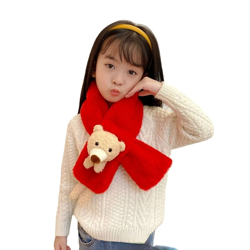 Новый осенне-зимний милый мультяшный плюшевый шарф для детей, студентов, животных, утолщенная теплая шея Изображение 1