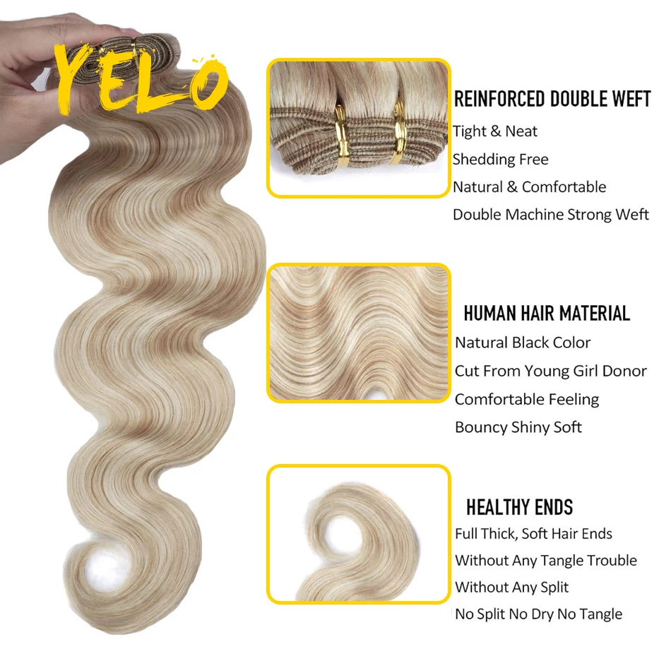 Объемные пучки Yelo Body Wave с Бразильской изюминкой, плетение из человеческих волос, пучки натуральных волос Remy для наращивания, объемные волосы в стиле волны 12-26 дюймов Изображение 1