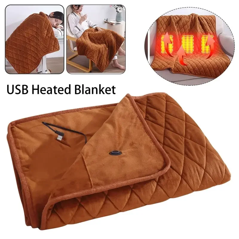 Одеяло с электрическим подогревом, зимнее большое теплое одеяло, пригодное для носки, 5 В USB, питание от блоков питания, грелка для кровати, одеяло, обогреватель для тела, можно стирать Изображение 0