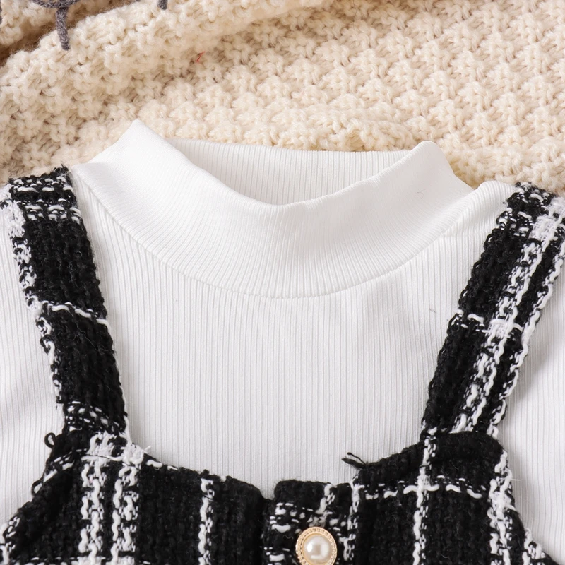 Осенне-зимняя одежда для маленьких девочек, Вязаный свитер в рубчик, Пуловер, Рубашка, Юбка на подтяжках, Платье, Рождественские наряды Изображение 3