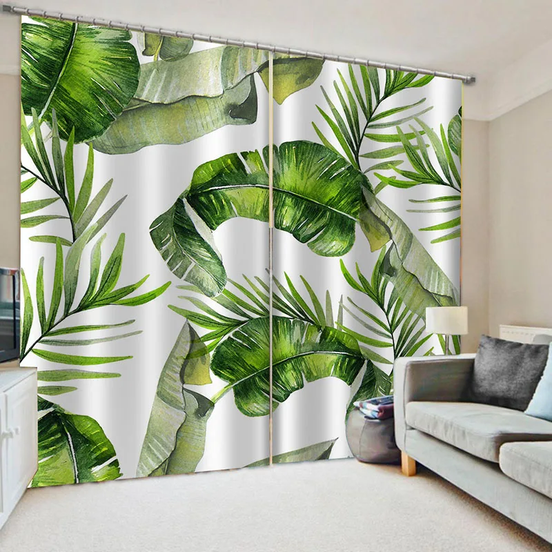 Оформление окон в скандинавском тропическом стиле с банановыми листьями, шторы для гостиной, Тканевые занавески из пальм и папоротника Изображение 0