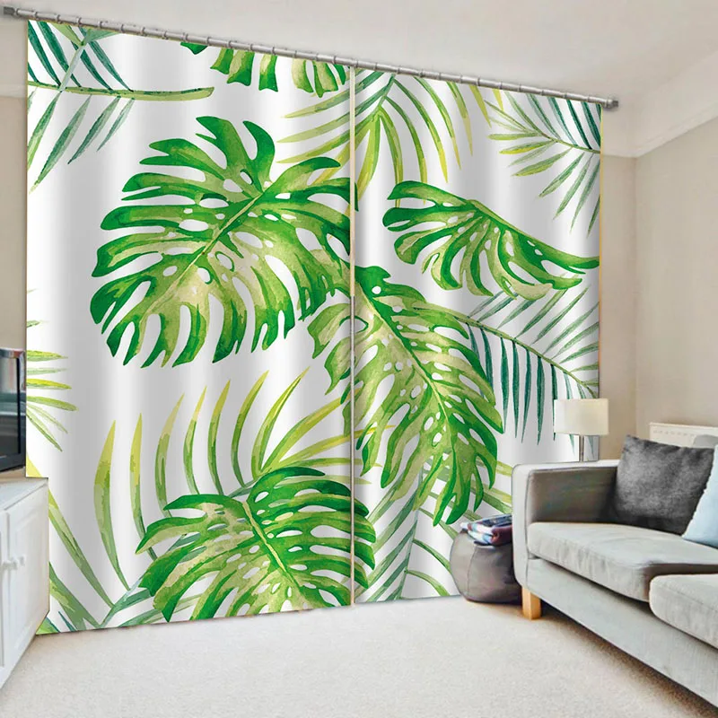 Оформление окон в скандинавском тропическом стиле с банановыми листьями, шторы для гостиной, Тканевые занавески из пальм и папоротника Изображение 1