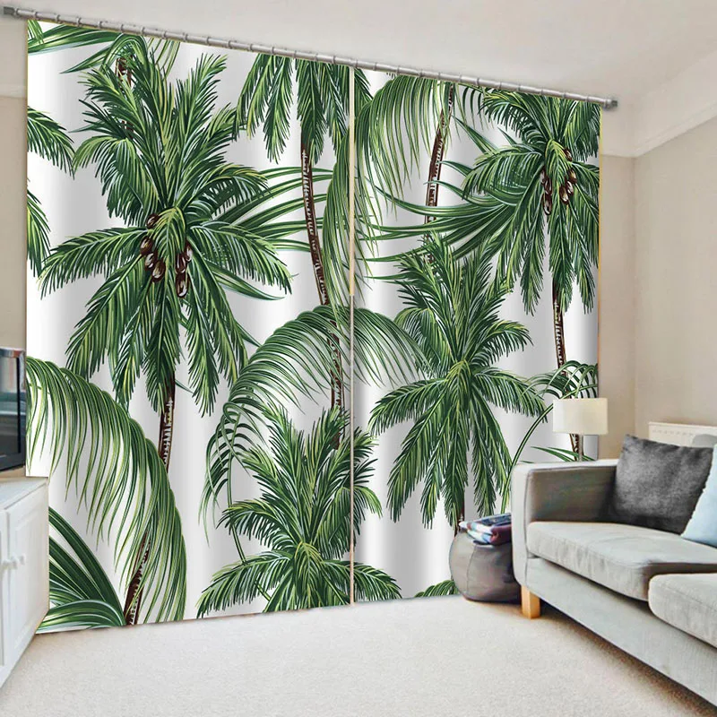 Оформление окон в скандинавском тропическом стиле с банановыми листьями, шторы для гостиной, Тканевые занавески из пальм и папоротника Изображение 4