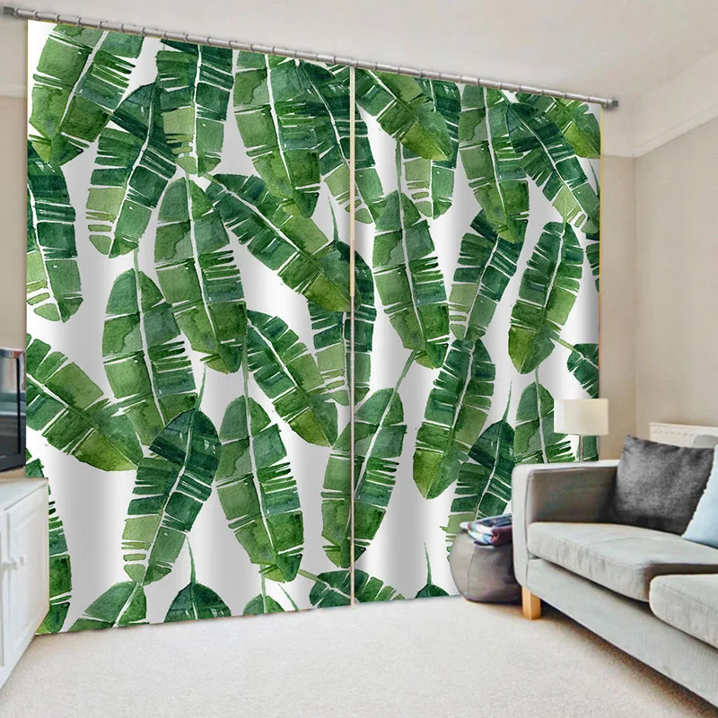 Оформление окон в скандинавском тропическом стиле с банановыми листьями, шторы для гостиной, Тканевые занавески из пальм и папоротника Изображение 5