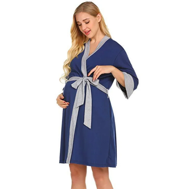 Пижамы Для беременных Тонкая Послеродовая Домашняя Одежда Цветные Платья Для Кормления Грудью Новая Одежда Для Беременных Женщин Изображение 3