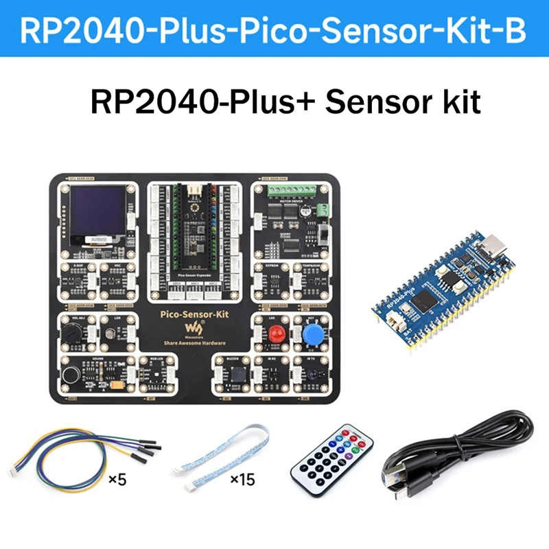 Плата расширения Waveshare для Raspberry Pi RP2040-Plus + комплект сенсорных модулей для материнских плат серии Raspberry Pi Pico Изображение 0