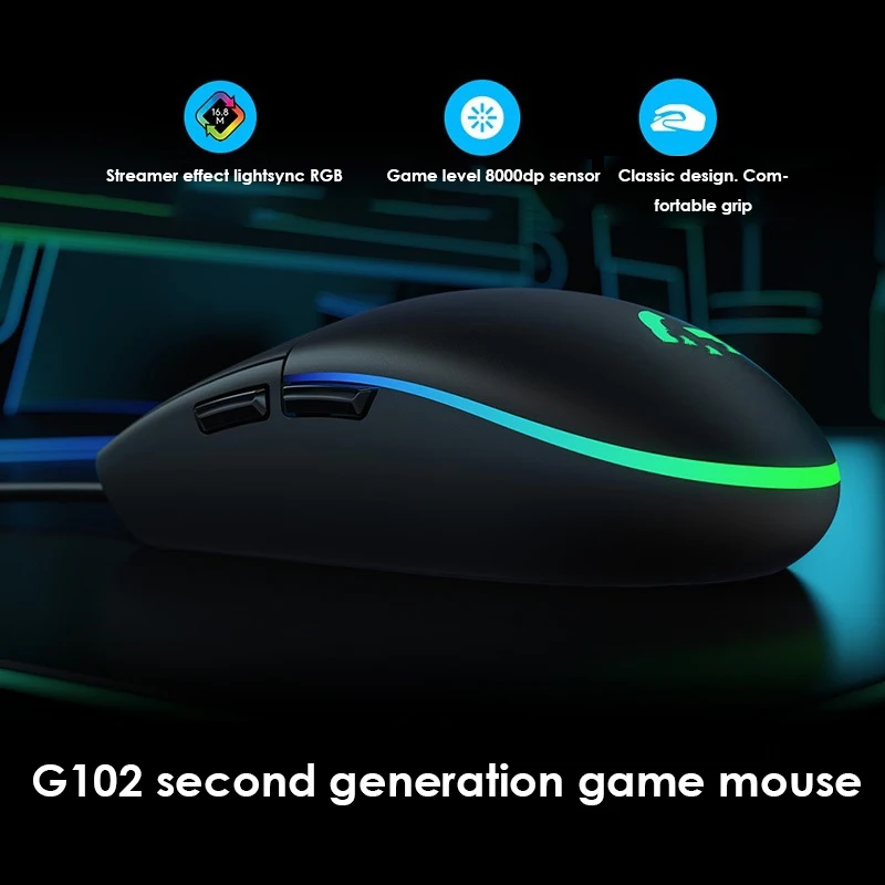 Подходит Для Мыши Второго Поколения G102 Интернет-Бар RGB Игровая Мышь Бизнес-Офис Проводная Мышь Компьютерная Периферия Изображение 2