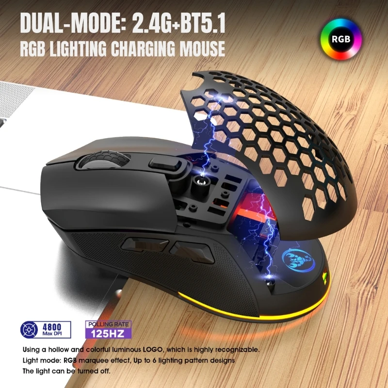 Портативная игровая мышь RGB, Беспроводные Компьютерные запчасти, Электронные игровые мыши, Программируемый драйвер с 6 Кнопками Изображение 4