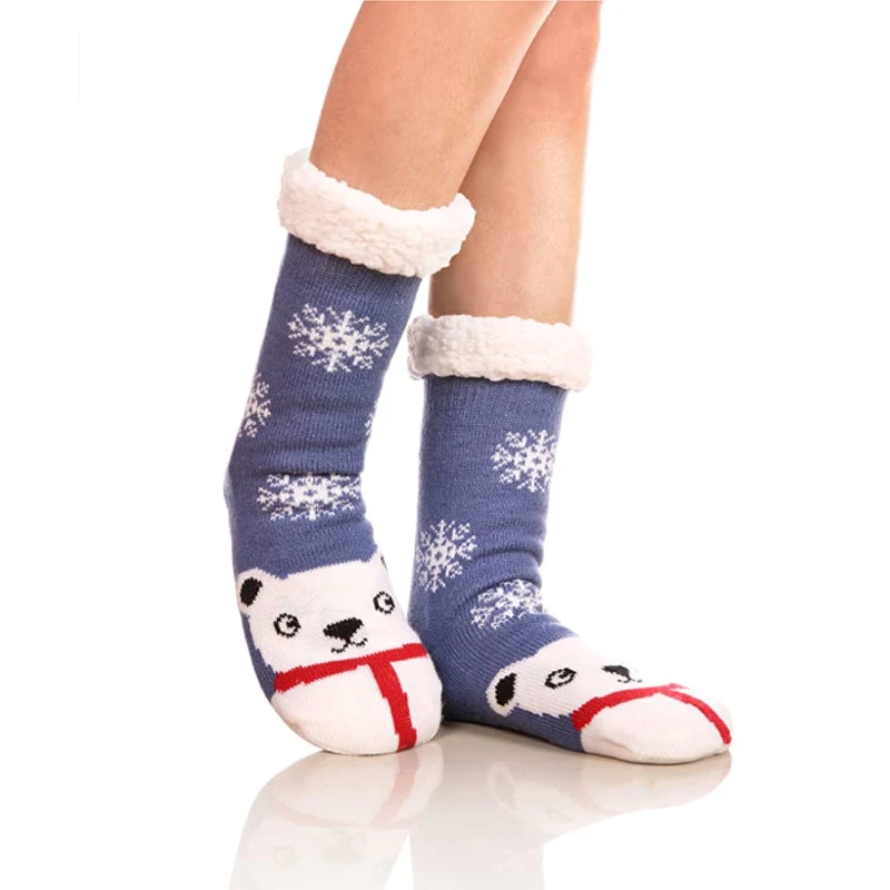 Рождественские носки для женщин, осень-зима, утепленные Домашние тапочки для сна, носки для ног, шерстяные противоскользящие носки Happy Socks, подарки Изображение 2