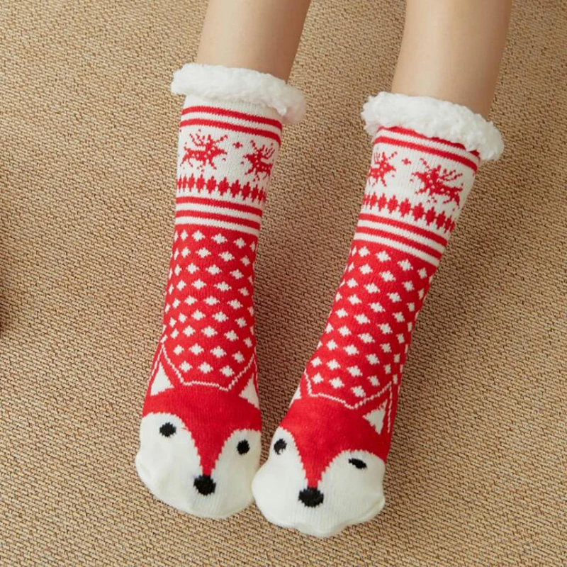 Рождественские носки для женщин, осень-зима, утепленные Домашние тапочки для сна, носки для ног, шерстяные противоскользящие носки Happy Socks, подарки Изображение 4