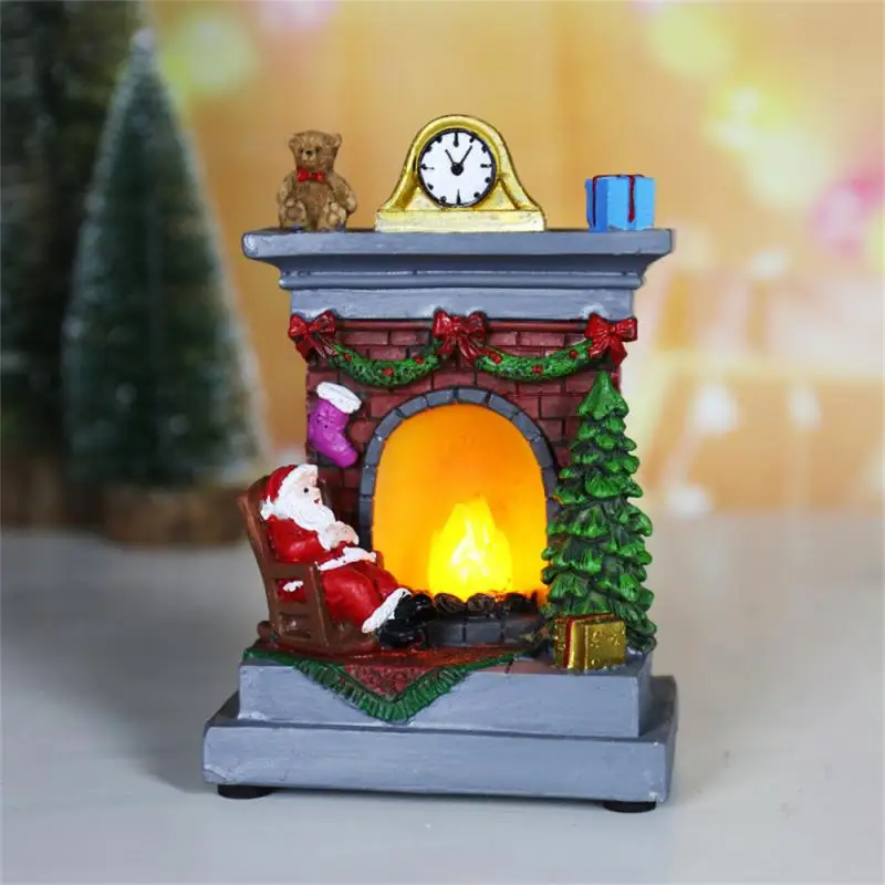 Рождественские украшения из смолы, светящийся старик, снеговик, камин, Маленькая ночная лампа, Рождественский микроландшафт, Украшения, подарок Изображение 3
