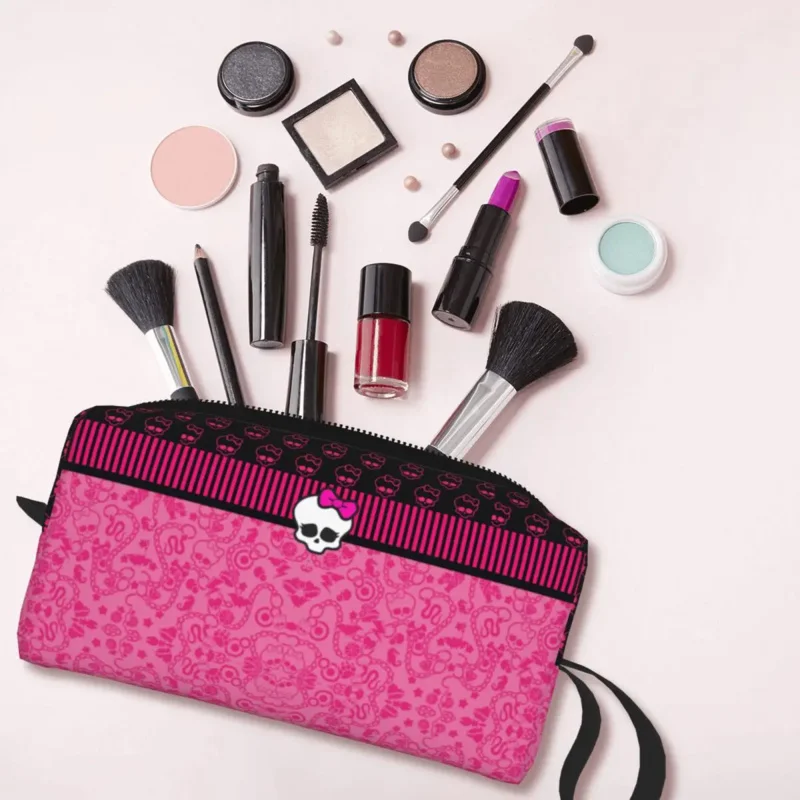Розовая косметичка Monster High, женские косметички, аниме дорожная сумка для туалетных принадлежностей на молнии, сумка-органайзер для хранения Изображение 2