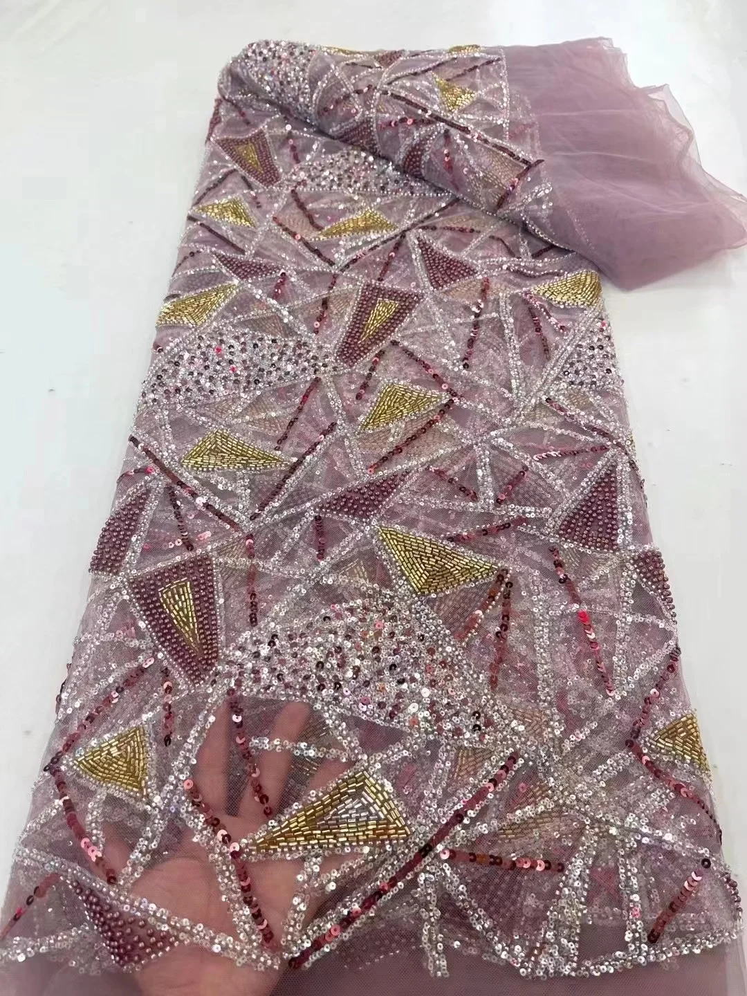 Роскошная Африканская кружевная ткань с бисером и пайетками 2023, высококачественная тяжелая вышивка жениха, французское тюлевое кружевное Нигерийское свадебное платье Изображение 1