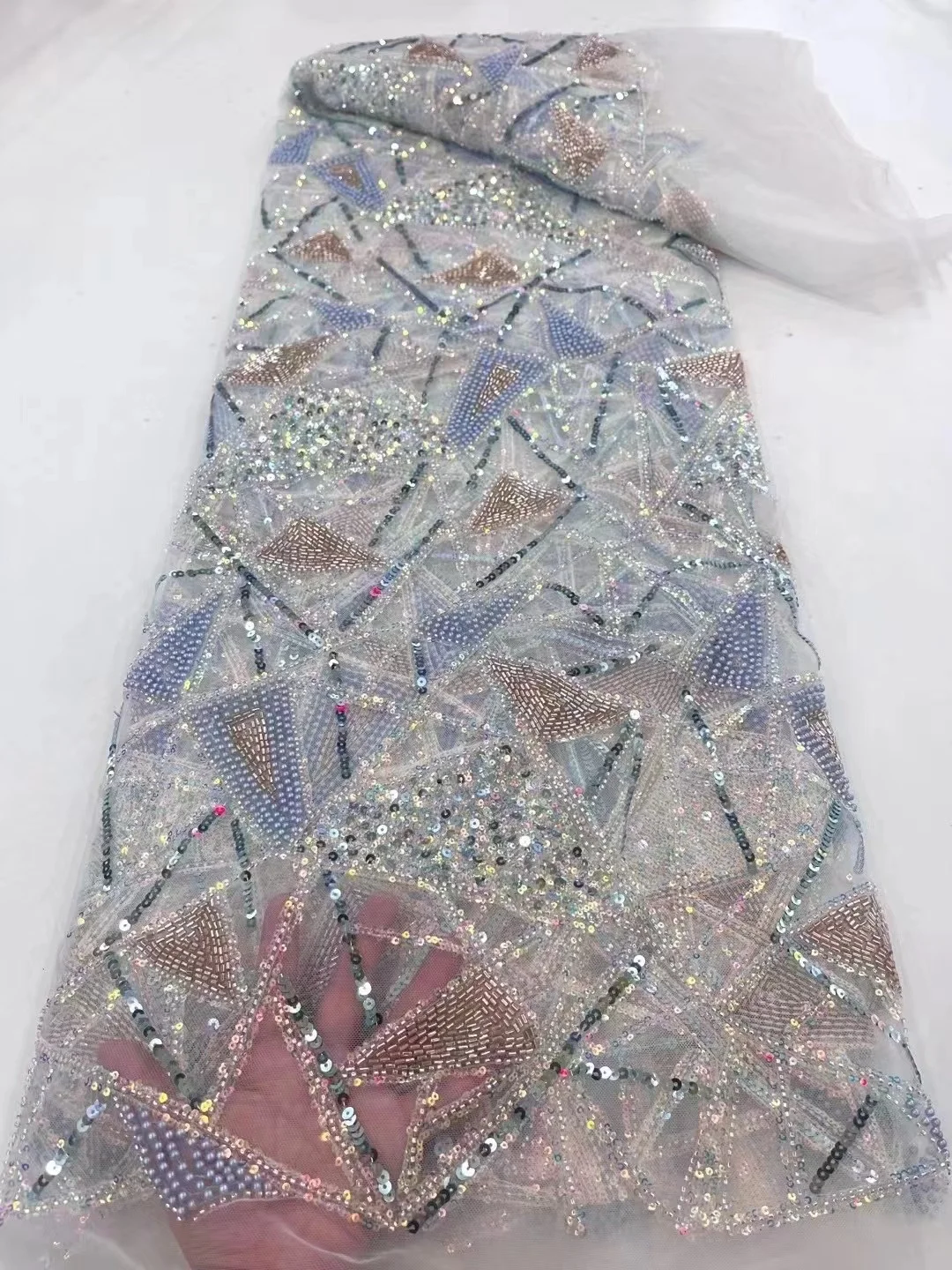 Роскошная Африканская кружевная ткань с бисером и пайетками 2023, высококачественная тяжелая вышивка жениха, французское тюлевое кружевное Нигерийское свадебное платье Изображение 2