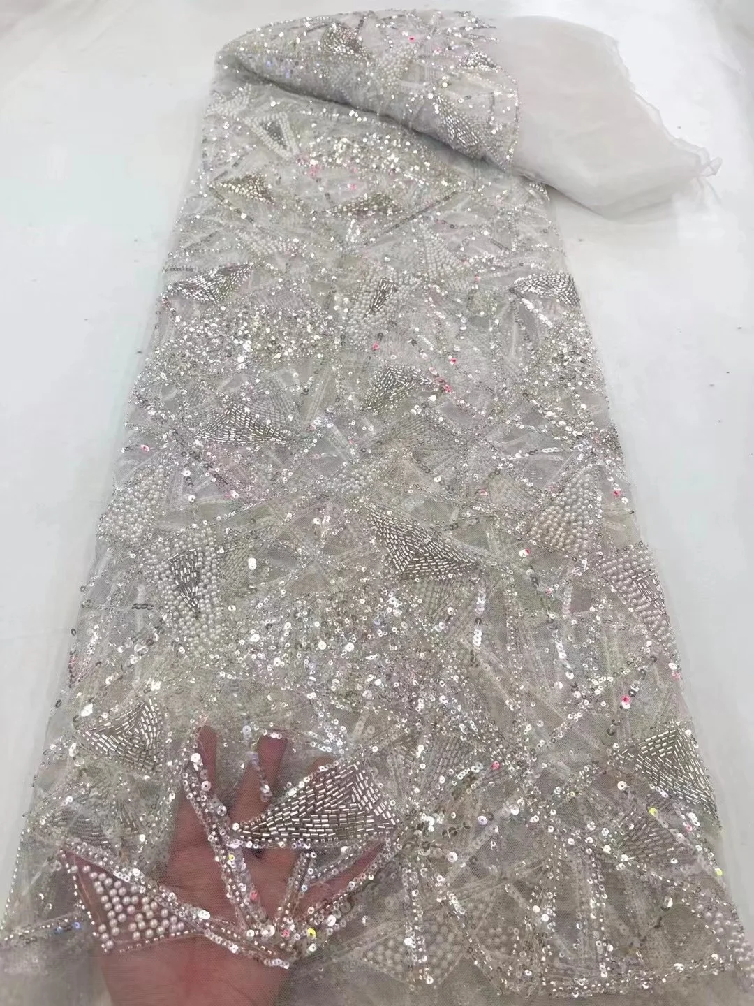 Роскошная Африканская кружевная ткань с бисером и пайетками 2023, высококачественная тяжелая вышивка жениха, французское тюлевое кружевное Нигерийское свадебное платье Изображение 3