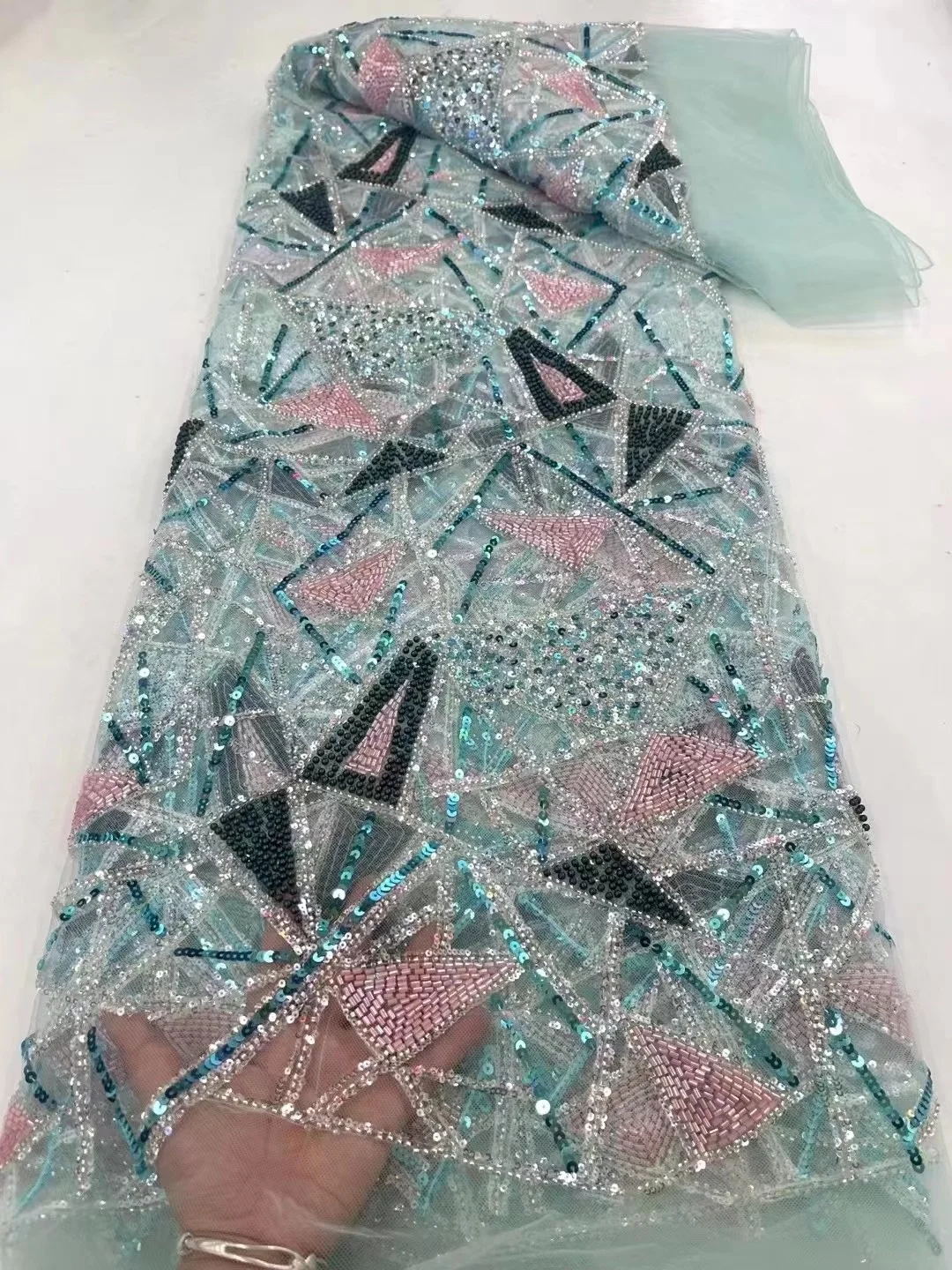 Роскошная Африканская кружевная ткань с бисером и пайетками 2023, высококачественная тяжелая вышивка жениха, французское тюлевое кружевное Нигерийское свадебное платье Изображение 5