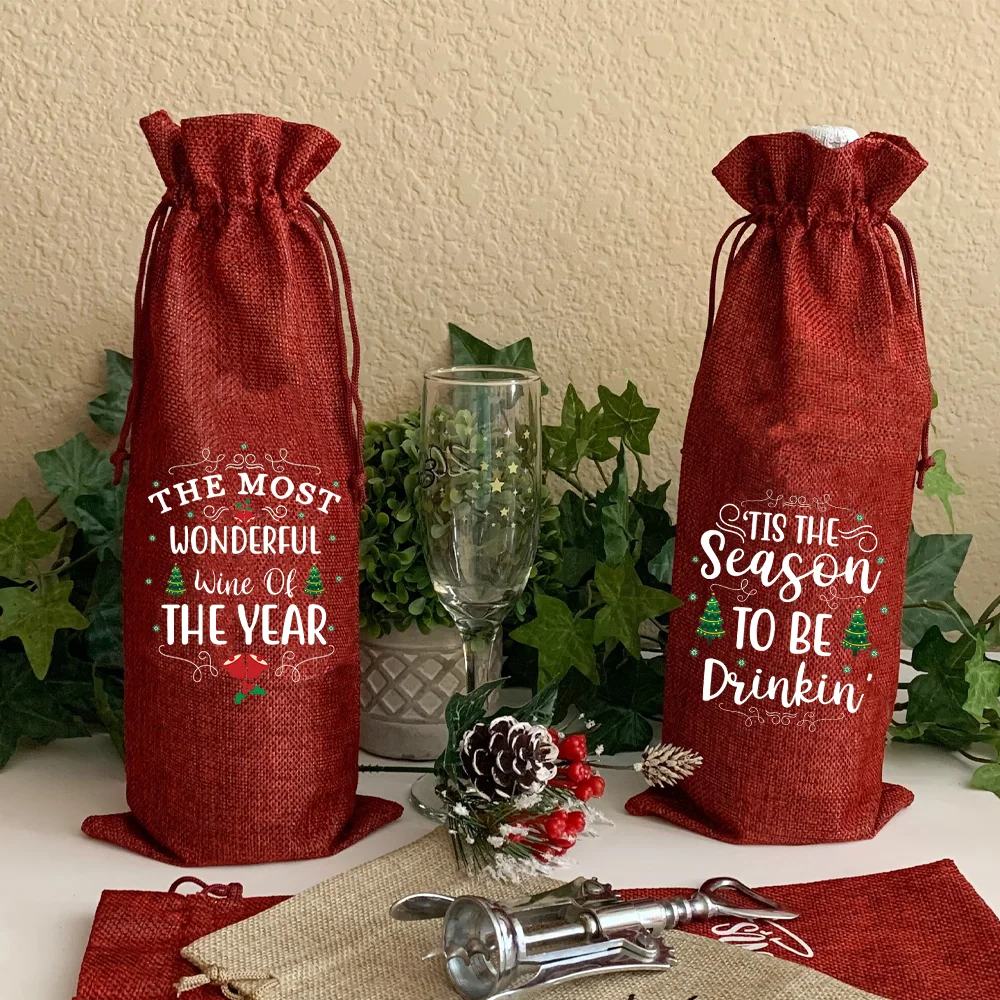 Самое замечательное вино года, сумка для вина с принтом, украшение для Рождественского подарка, званый ужин, Рождественский стол, Бутылки, сумки на шнурке Изображение 0